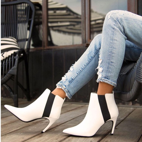 Restock! Qupid White, Black Elastic Heeled Bootie - Picture 2 of 8